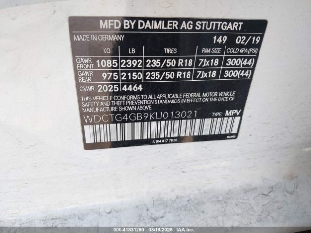 2019 MERCEDES-BENZ GLA 250 WDCTG4GB9KU013021 Photo 8