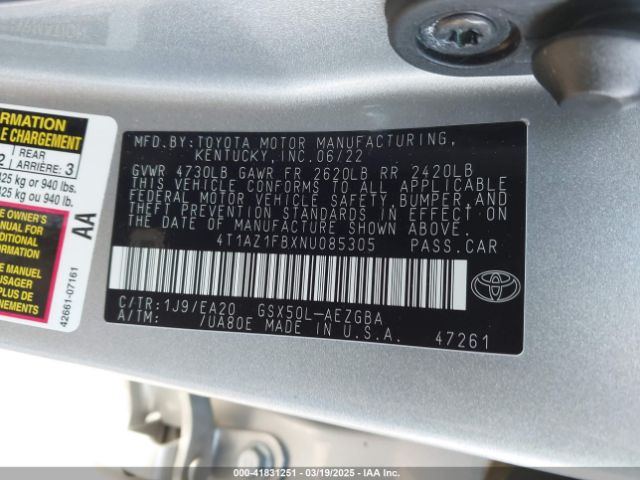4T1AZ1FBXNU085305 Toyota AVALON XLE