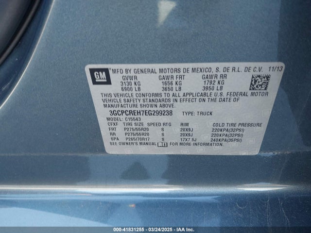 3GCPCREH7EG299238 Chevrolet Silverado 1500 1lt