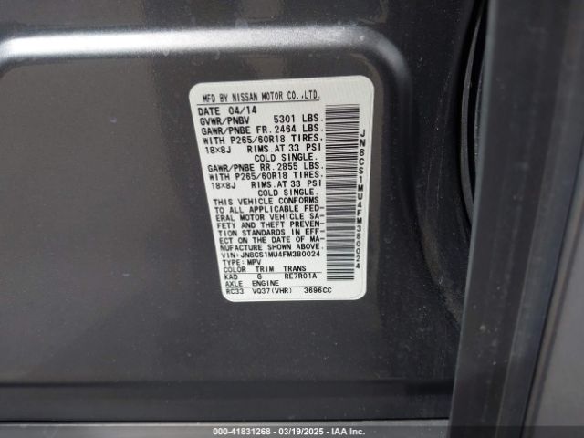 JN8CS1MU4FM380024 Infiniti QX70