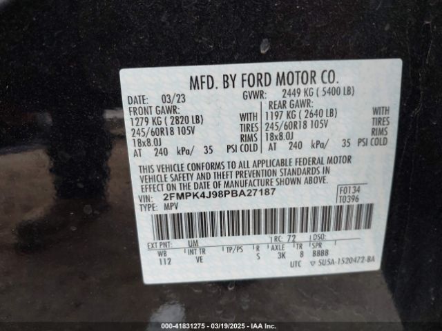 2FMPK4J98PBA27187 Ford EDGE SEL