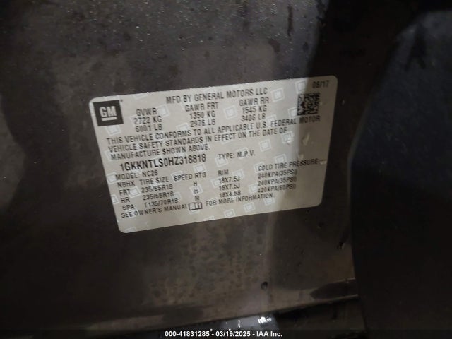 1GKKNTLS0HZ318818 GMC Acadia Sle-2