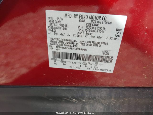 1FM5K8DH8HGC98066 Ford EXPLORER XLT