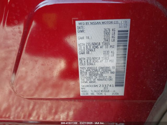5N1DR3CC6PC233741 Nissan Pathfinder Sl 4wd