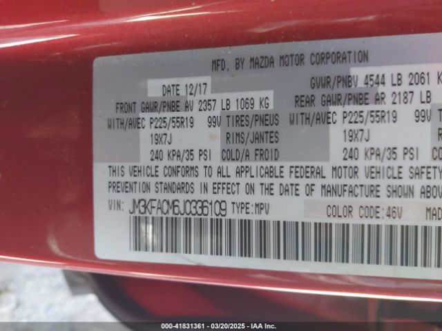 JM3KFACM6J0336109 Mazda Cx-5 Touring