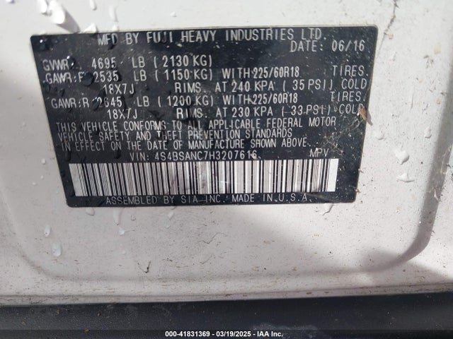 4S4BSANC7H3207616 Subaru Outback 2.5i Limited