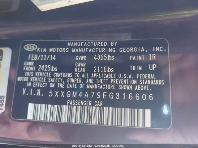 5XXGM4A79EG316606 KIA Optima Lx