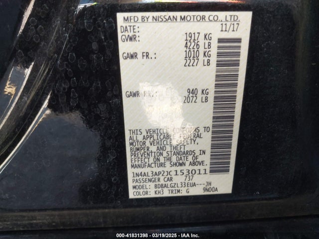 1N4AL3AP2JC153011 Nissan Altima 2.5 S