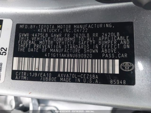 4T1G11AK8NU690920 Toyota CAMRY SE