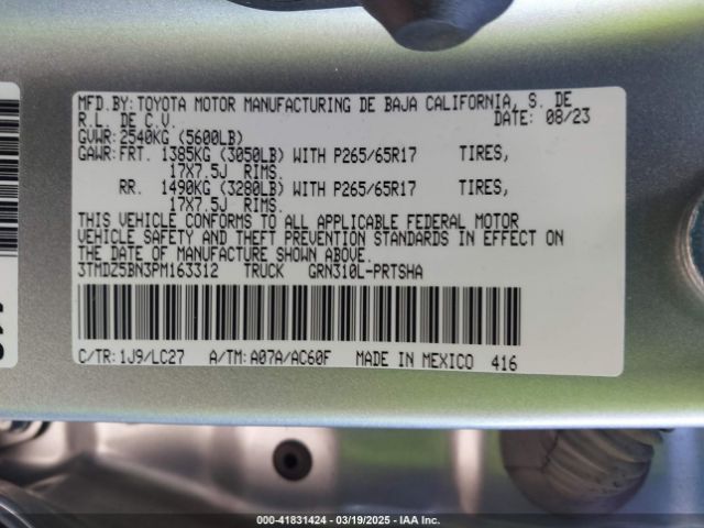 3TMDZ5BN3PM163312 Toyota Tacoma Trd Sport