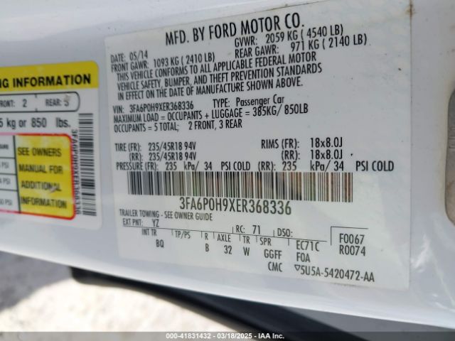 3FA6P0H9XER368336 Ford FUSION SE