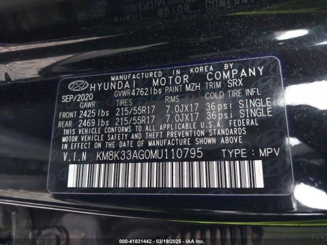 KM8K33AG0MU110795 Hyundai Kona Electric Limited