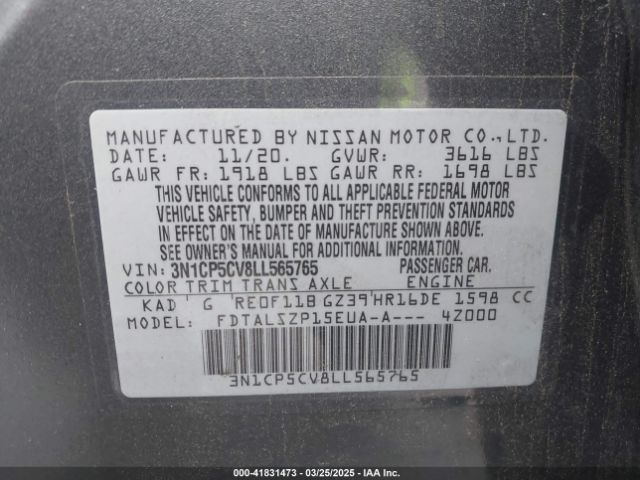 3N1CP5CV8LL565765 Nissan Kicks Sv Xtronic Cvt