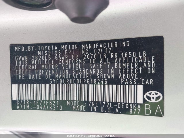 5YFBURHE0HP648246 Toyota COROLLA LE