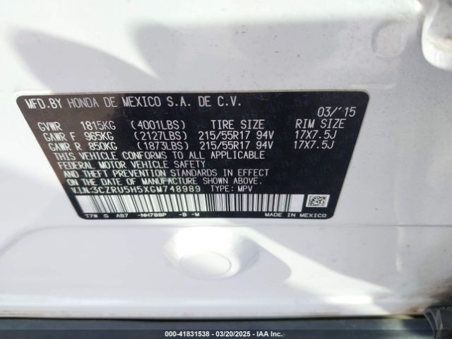 3CZRU5H5XGM748989 Honda HR-V EX