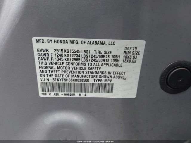 5FNYF5H38KB038500 Honda Pilot Ex