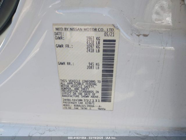 1N4BL4BV1MN392131 Nissan Altima S Fwd