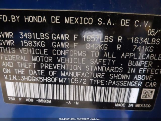 3HGGK5H80FM710572 Honda Fit Ex/ex-l