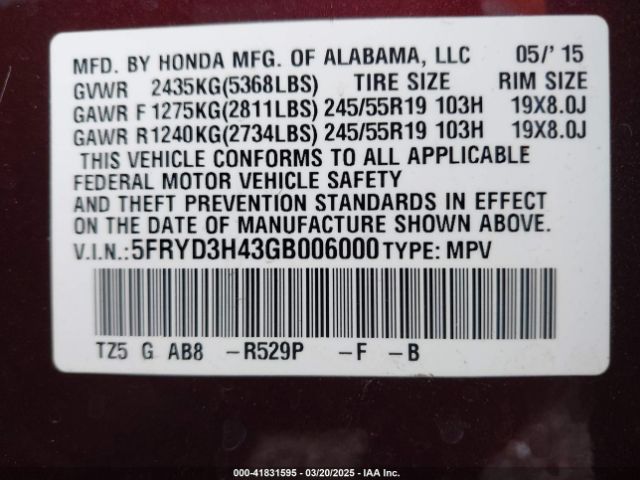 5FRYD3H43GB006000 Acura Mdx Technology   Acurawatch Plus Packages/technology Package
