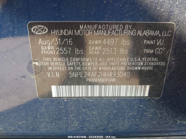 5NPE24AF7HH493040 Hyundai Sonata