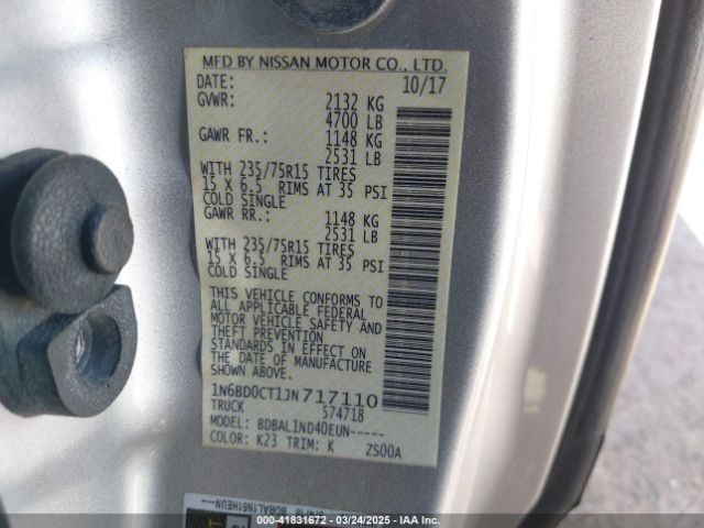1N6BD0CT1JN717110 Nissan FRONTIER S
