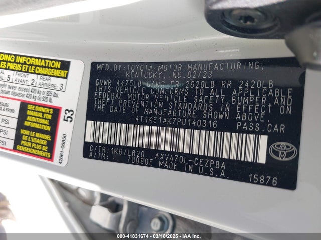 4T1K61AK7PU140316 Toyota CAMRY XSE
