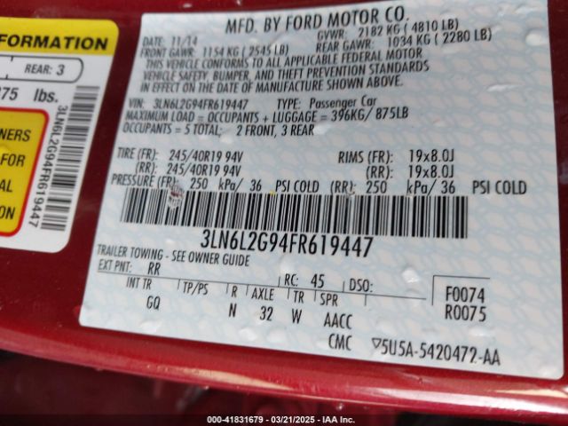 3LN6L2G94FR619447 Lincoln MKZ