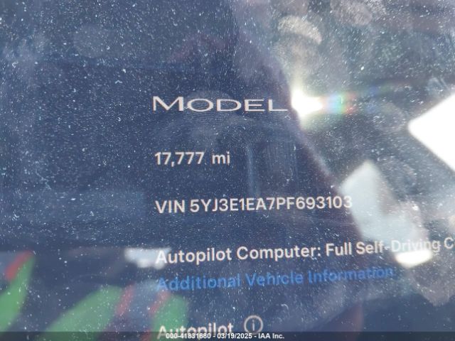5YJ3E1EA7PF693103 Tesla Model 3 Rear-wheel Drive