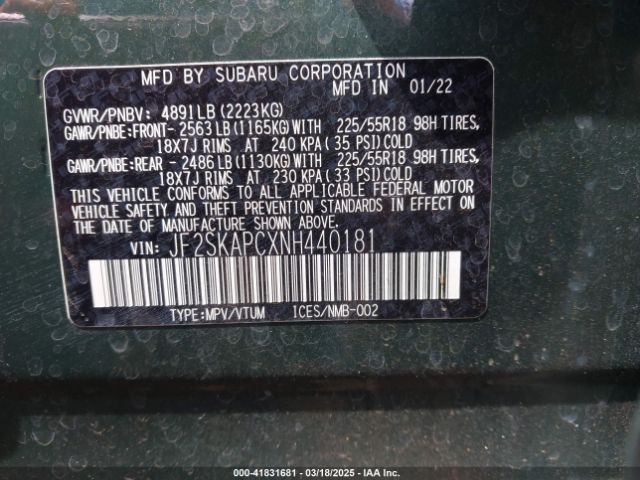 2022 SUBARU FORESTER JF2SKAPCXNH440181 Photo 8