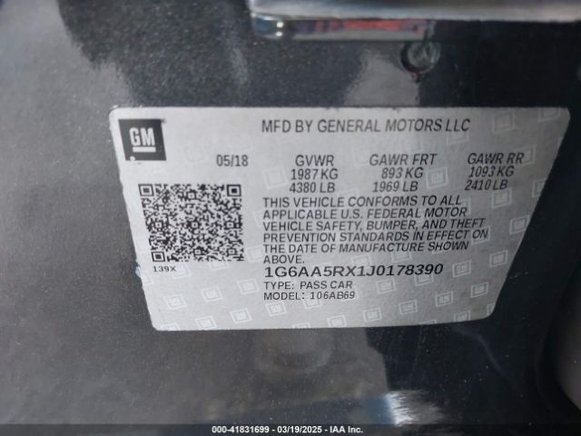 1G6AA5RX1J0178390 Cadillac Ats Standard