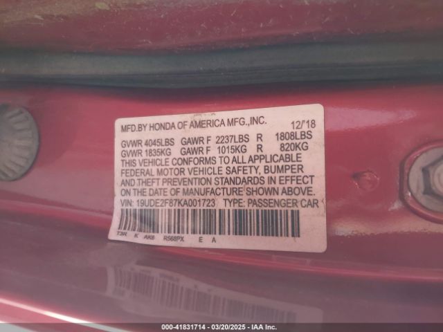 19UDE2F87KA001723 Acura Ilx Premium   A-spec Packages/technology   A-spec Packages