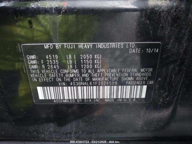 4S3BNAL61F3028509 Subaru Legacy 2.5i Limited