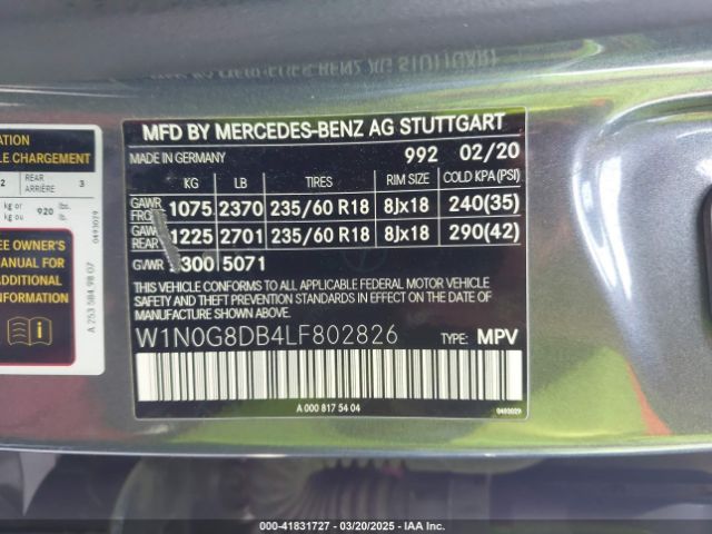 W1N0G8DB4LF802826 Mercedes-Benz m264