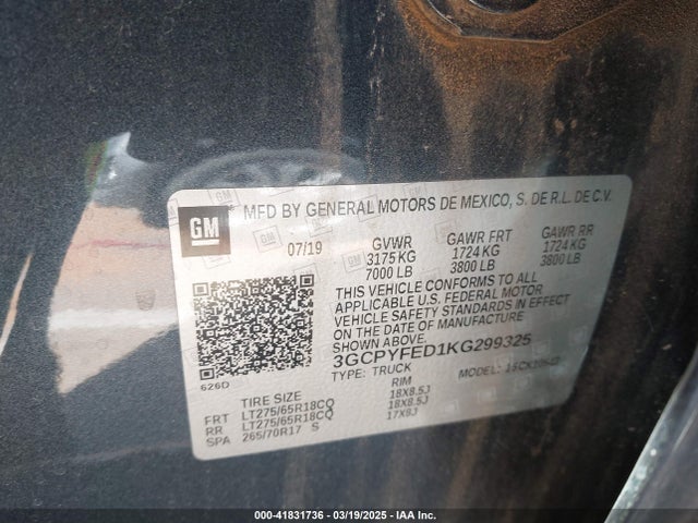 Chevrolet Silverado 1500 Lt Trail Boss 2019 3GCPYFED1KG299325 Image 9