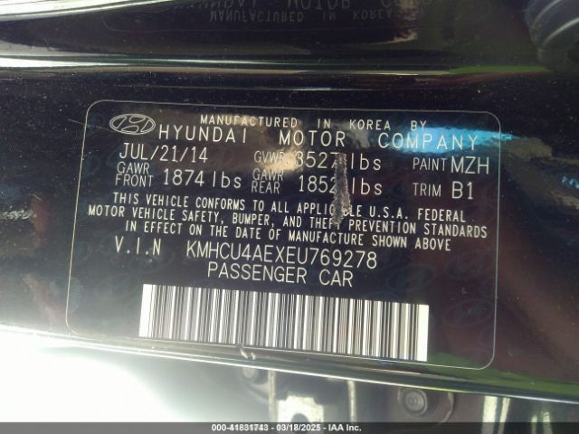 KMHCU4AEXEU769278 Hyundai ACCENT GLS