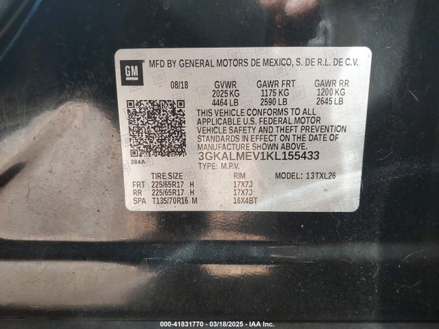3GKALMEV1KL155433 GMC Terrain Sle