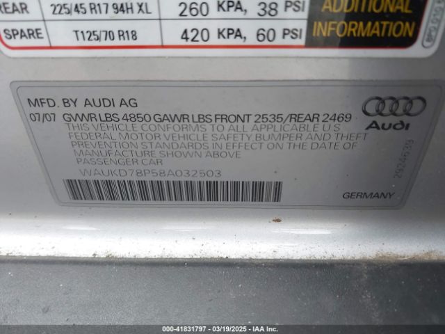 2008 AUDI A3 WAUKD78P58A032503 Photo 8