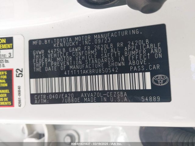 4T1T11AK8RU850542 Toyota CAMRY SE