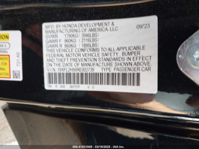 19XFL2H56RE002739 Honda Civic Lx