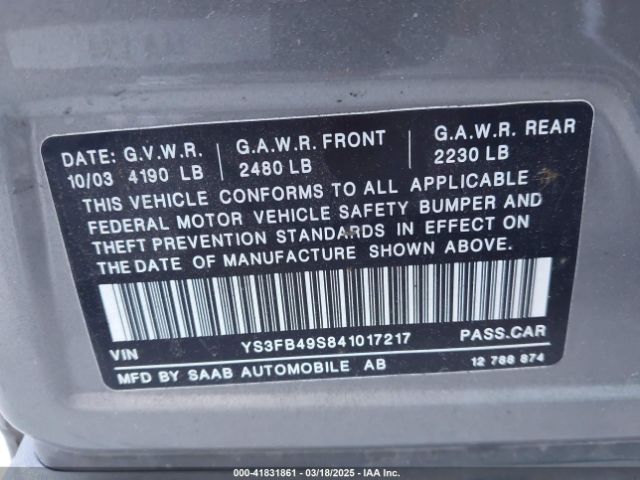 2004 SAAB 9-3 YS3FB49S841017217 Photo 8