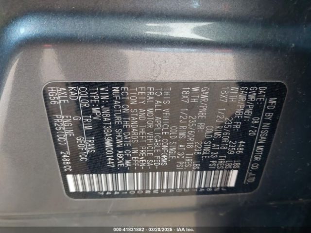 JN8AT3BA9MW001447 Nissan Rogue Sv Fwd