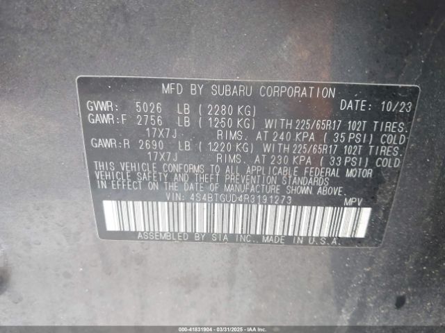 4S4BTGUD4R3191273 Subaru Outback Wilderness