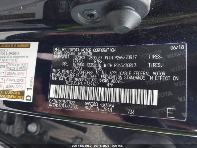 JTEZU5JR1J5189182 Toyota 4RUNNER SR5