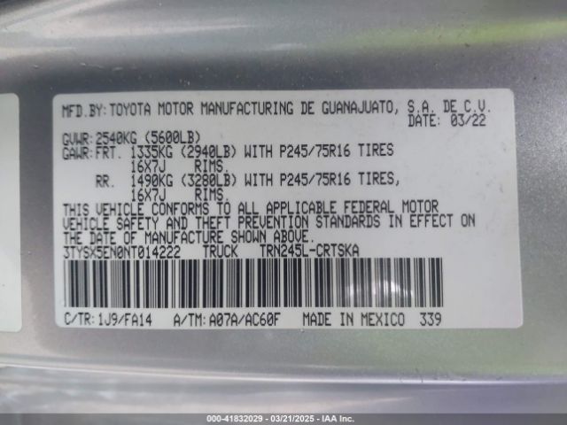 3TYSX5EN0NT014222 Toyota Tacoma Sr