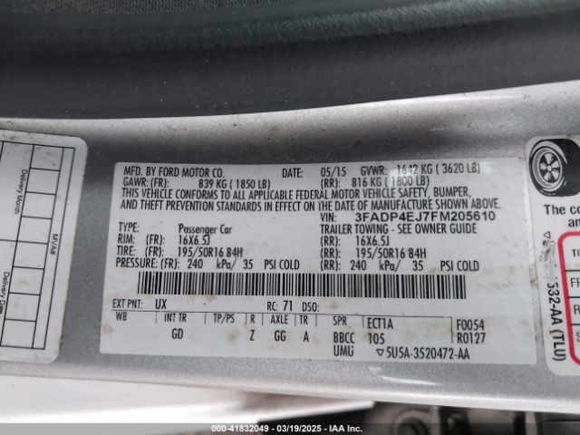 3FADP4EJ7FM205610 Ford FIESTA SE