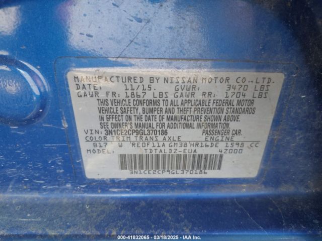 3N1CE2CP9GL370186 Nissan Versa Note Sv
