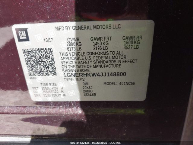 1GNERHKW4JJ148800 Chevrolet Traverse 3lt