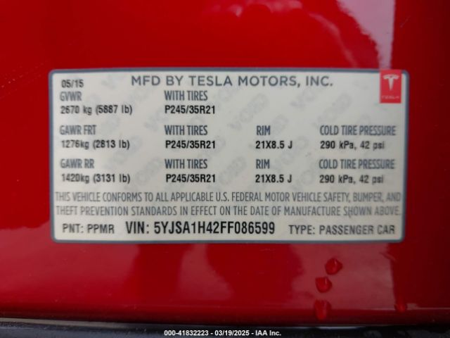 5YJSA1H42FF086599 Tesla Model S 85d/p85d