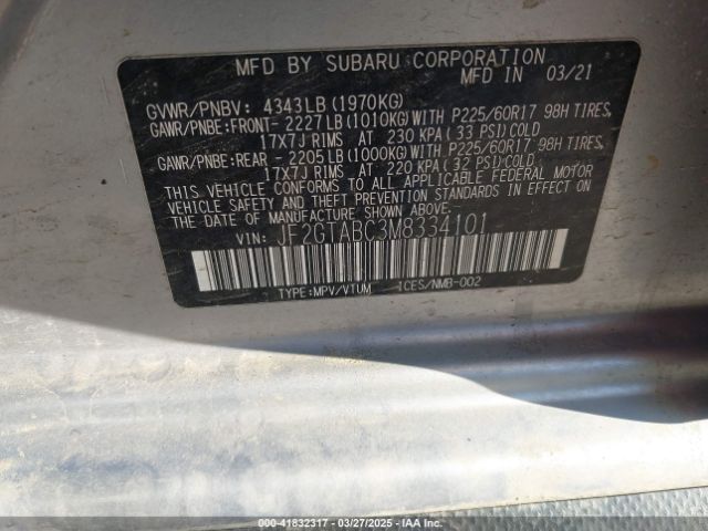 JF2GTABC3M8334101 Subaru Crosstrek