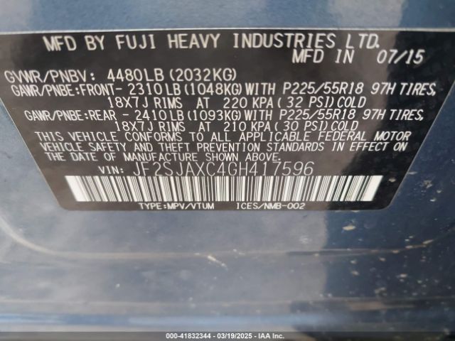 JF2SJAXC4GH417596 Subaru Forester 2.5i Touring